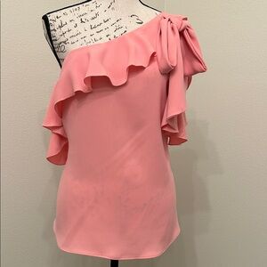 Trina Turk asymmetrical Pink Ruffle Blouse